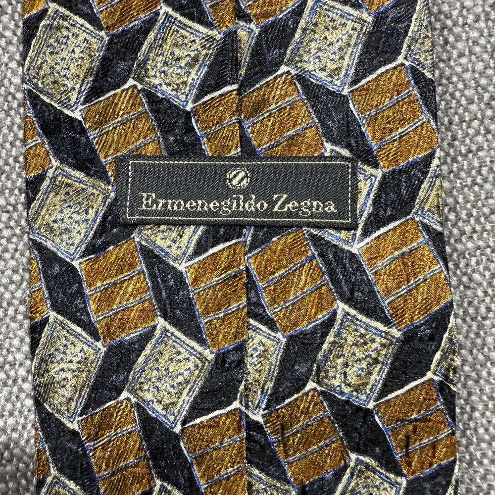Ermenegildo Zegna Tie Mens One Size Brown Geometric Silk Made In Italy‎ Jacquard